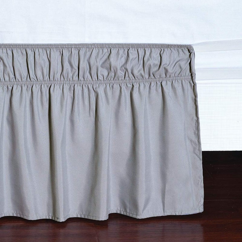 MEILA Wrap Around Bed Skirt Three Fabric Sides Elastic Dust Ruffled 16 Inch Tailored Drop Easy to Install Fade Resistant-Grey  Queen/King - Image 5